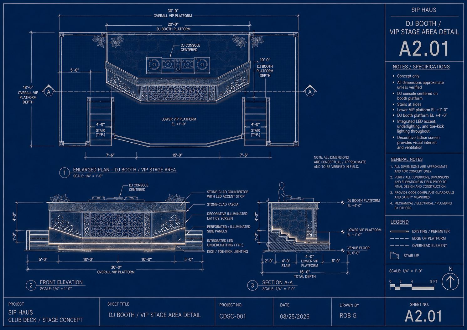 Sip Haus: Dj booth and vip stage blueprint