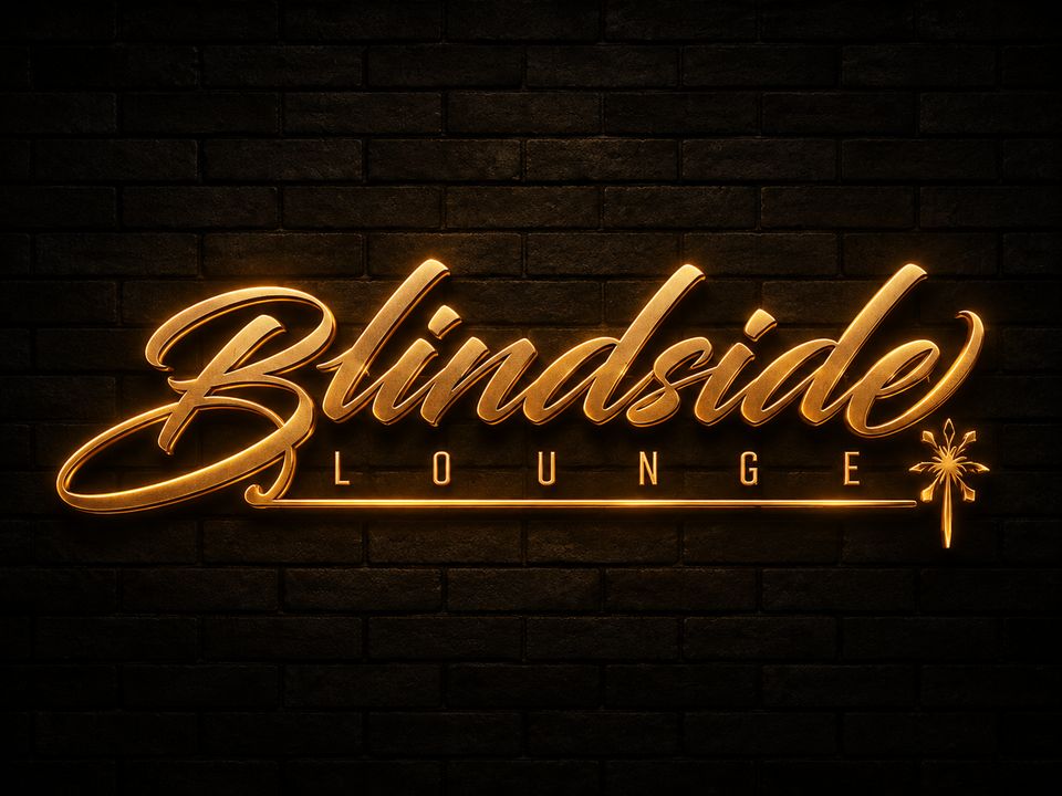 Blindside Lounge logo as a gold neon sign